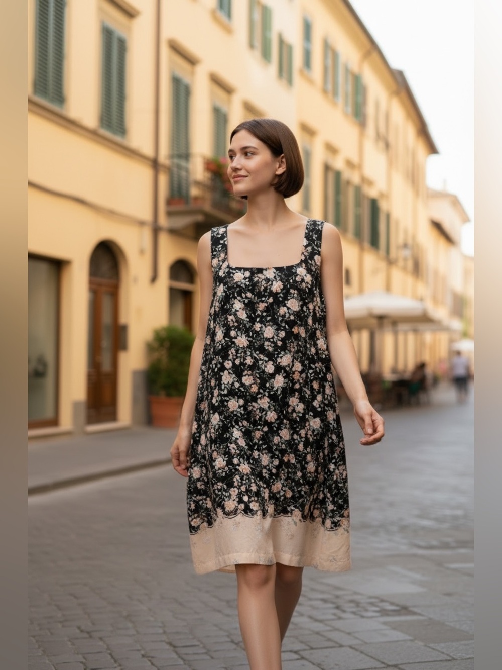 LC Lauren Conrad Black & Peach Floral Design Sleeveless Shift Dress PXL NWT